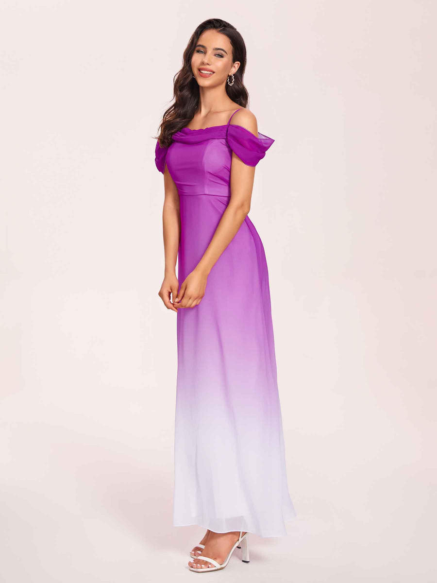 Elegant Cold Shoulder A-line Chiffon Long Ombre Bridesmaid Dresses Online