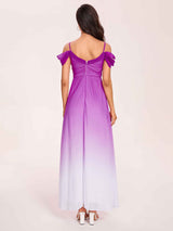 Elegant Cold Shoulder A-line Chiffon Long Ombre Bridesmaid Dresses Online