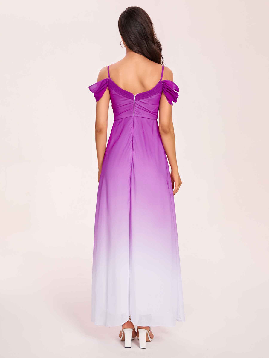 Elegant Cold Shoulder A-line Chiffon Long Ombre Bridesmaid Dresses Online