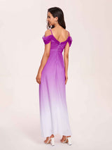 Elegant Cold Shoulder A-line Chiffon Long Ombre Bridesmaid Dresses Online