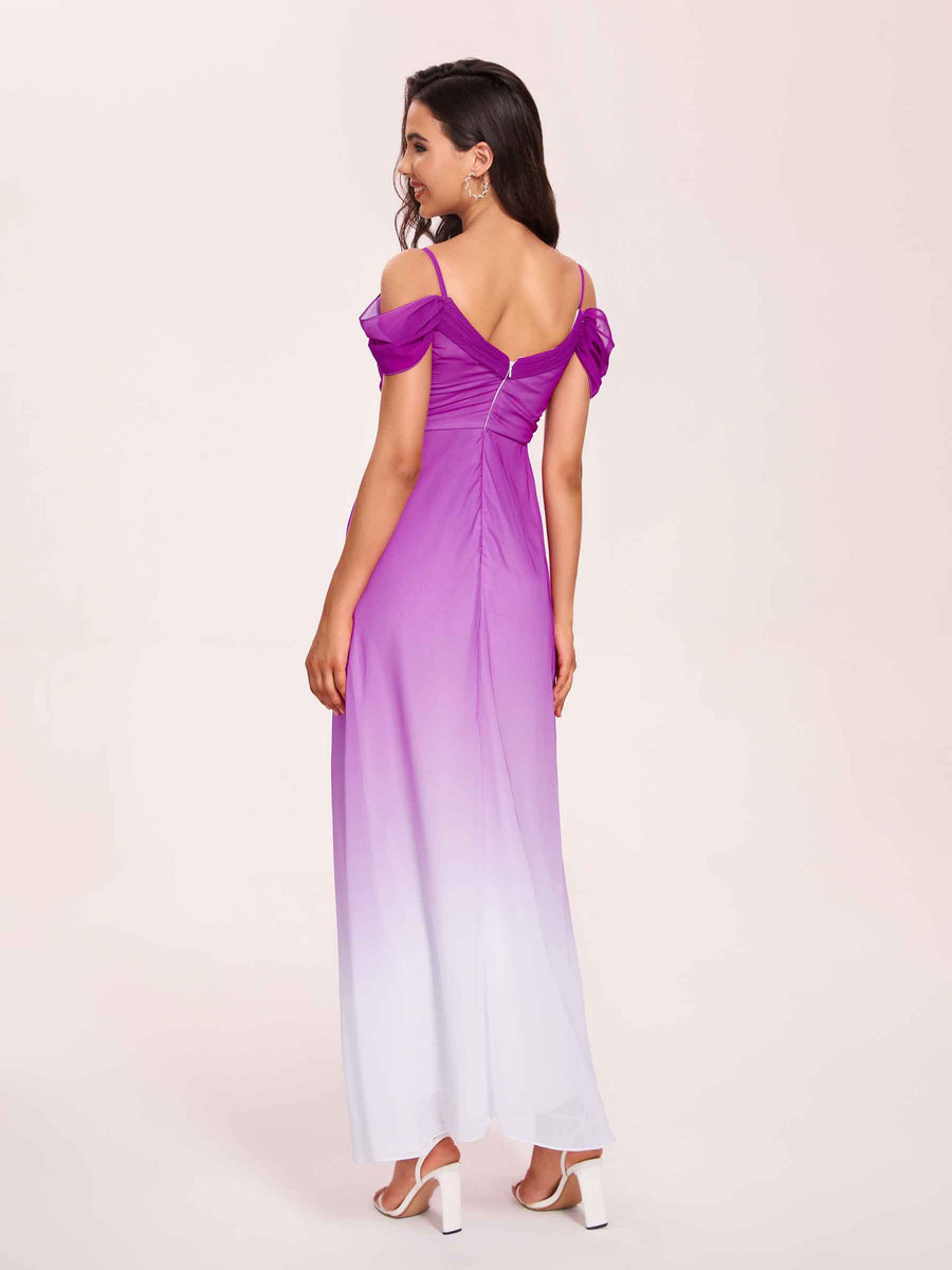 Elegant Cold Shoulder A-line Chiffon Long Ombre Bridesmaid Dresses Online