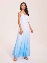 Spaghetti Straps Floral A-line Ombre Chiffon Long Bridesmaid Dresses Online