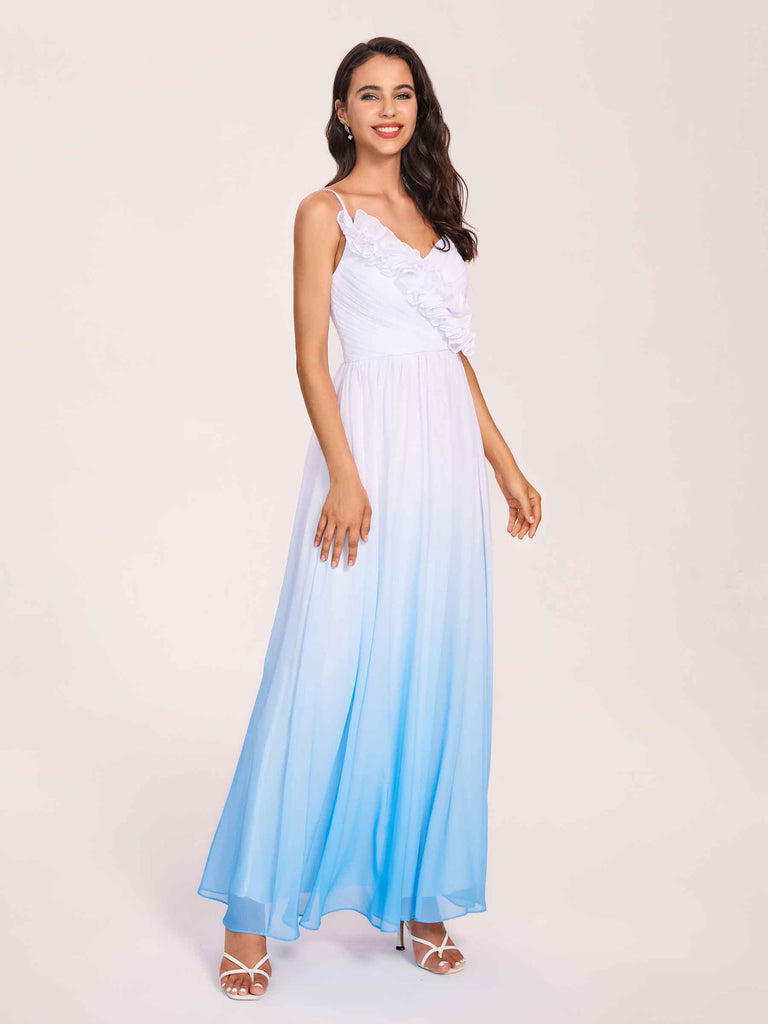 Spaghetti Straps Floral A-line Ombre Chiffon Long Bridesmaid Dresses - ChicSew Spaghetti Straps Floral A-line Ombre Chiffon Long Bridesmaid Dresses - ChicSew