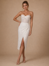 ChicSew Fancy Sweetheart Boning Sheath Sequin Tulle Tea-Length Wedding Dress