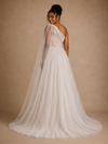 ChicSew Fancy One Shoulder A-Line Pleated Lace Tulle Maxi Wedding Dress With Cape