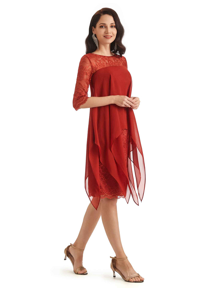 Elegant A-line Chiffon Half Sleeves Knee-Length Short Mother of The Bride Dresses
