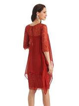 Elegant A-line Chiffon Half Sleeves Knee-Length Short Mother of The Bride Dresses