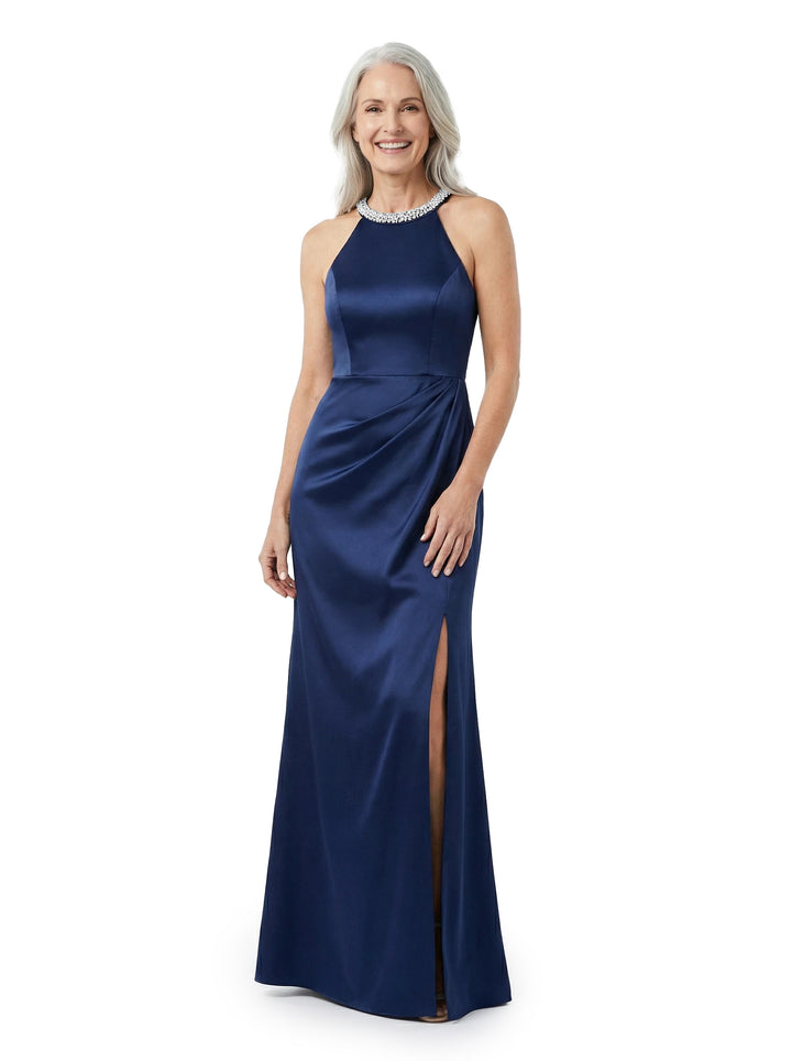 ChicSew Soft Satin Halter Mermaid Side Slit Floor Length Mother Of The Bride Gown