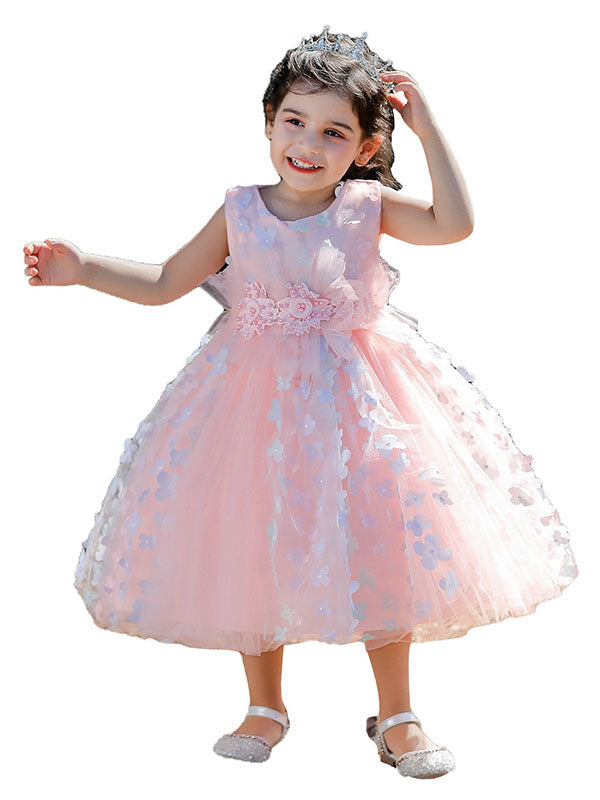 Flower Girls Dress Cute Rainbow Flowers A-line Princess Gown for Wedding Kids Tutu Dress