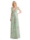 Beautiful V-Neck Mermaid Floral Satin Maxi Floral Formal Dresses For Women