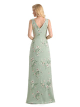 Beautiful V-Neck Mermaid Floral Satin Maxi Floral Formal Dresses For Women