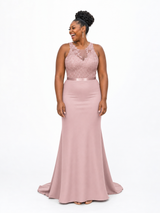 ChicSew Elegant Illusion Sleeveless Mermaid Satin Lace Floor-Length Bridesmaid Dresses