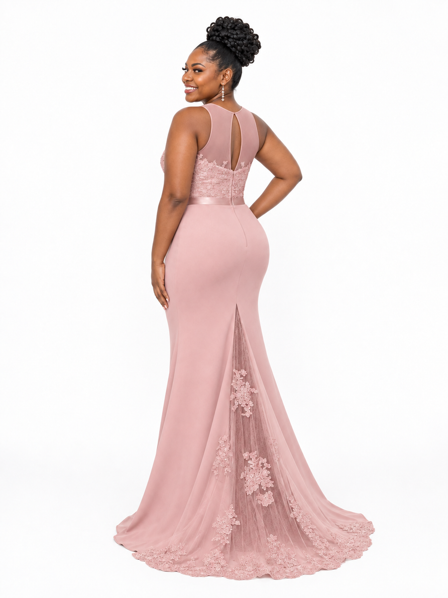 ChicSew Elegant Illusion Sleeveless Mermaid Soft Satin Lace Appliques Floor-Length Bridesmaid Dresses