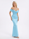 Elegant Off Shoulder Mermaid Satin Prom Dresses with Pleats