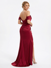 Elegant Cold Shoulder Mermaid Side Slit Evening Satin Prom Dresses with Pleats