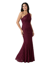 Elegant One Shoulder Lace Prom Gown Mermaid Silhouette Floor Length Formal Evening Wear