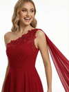 Elegant One Shoulder Mermaid Lace Applique Chiffon Prom Dresses with Trailing