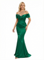 Elegant Off Shoulder Mermaid Satin Prom Dresses with Pleats Online