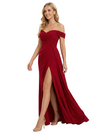Sexy Off Shoulder Ruched Mermaid Crepe Side Slit Evening Prom Dresses