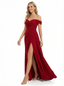 Elegant Off Shoulder Mermaid Jersey Prom Dresses with Side Slit
