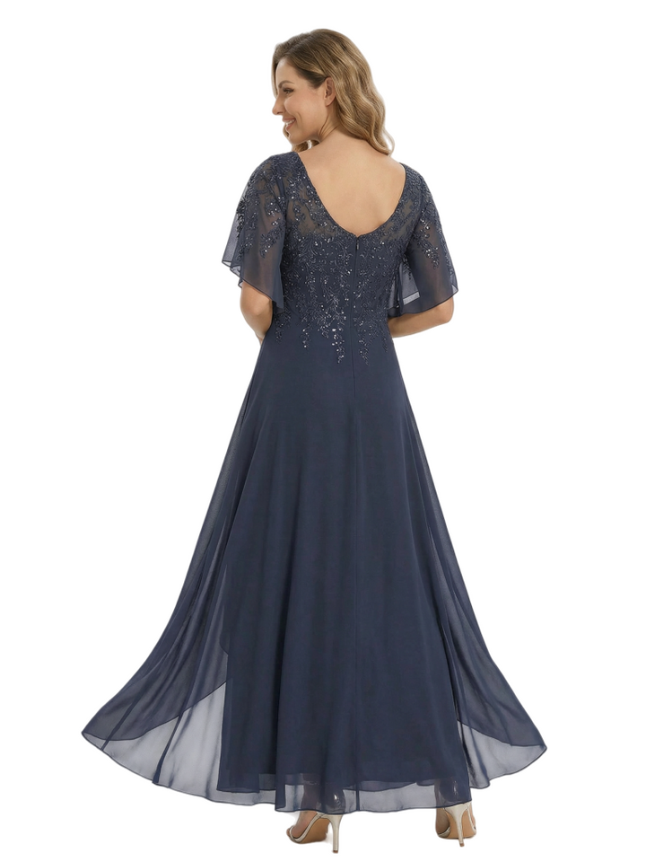 Fancy Flutter Sleeves V-Neck Ankle-Length Mother of the Groom Dresses Overskirt