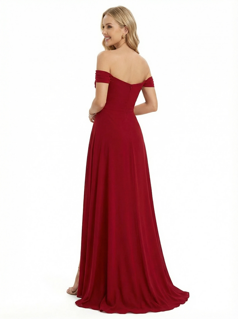 Elegant Off Shoulder Mermaid Jersey Prom Dresses with Side Slit