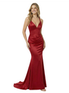 Sexy V-Neck Mermaid Ruched Spaghetti Straps Evening Prom Dress With Train