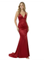 Sexy V-Neck Mermaid Ruched Spaghetti Straps Evening Prom Dress With Train