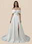 A-Line Off Shoulder Side Slit Maxi Long Satin Wedding Dresses Online