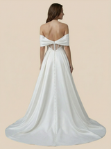 A-Line Off Shoulder Side Slit Maxi Long Satin Wedding Dresses Online