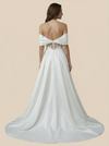 A-Line Off Shoulder Side Slit Maxi Long Satin Wedding Dresses Online
