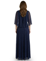 Chicsew Classy Jewel A-Line Cape Sleeves Glitter Jersey Mother Of The Groom Dress Evening Gown