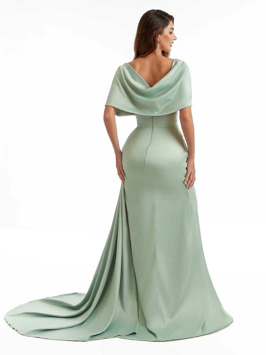 Sexy Mermaid Side Split Long Satin Modern Formal Bridesmaid Dresses Online