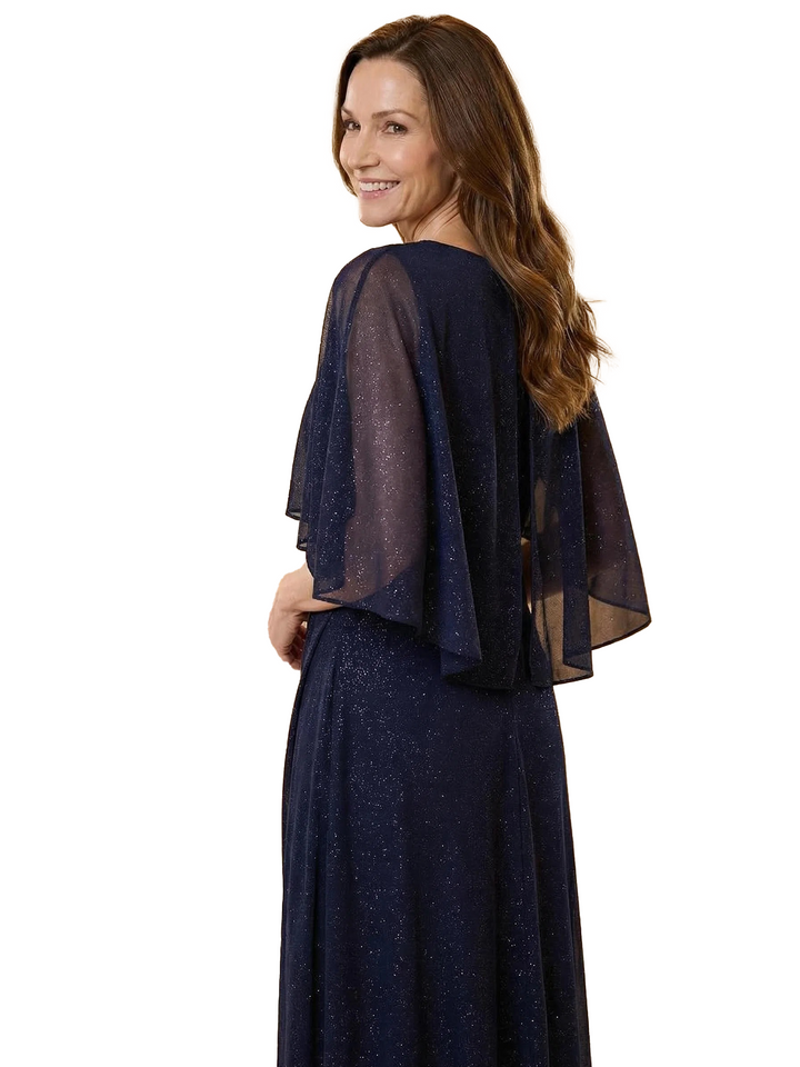 Chicsew Classy Jewel A-Line Cape Sleeves Glitter Jersey Mother Of The Groom Dress Evening Gown