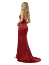 Sexy V-Neck Mermaid Ruched Spaghetti Straps Evening Prom Dress With Train