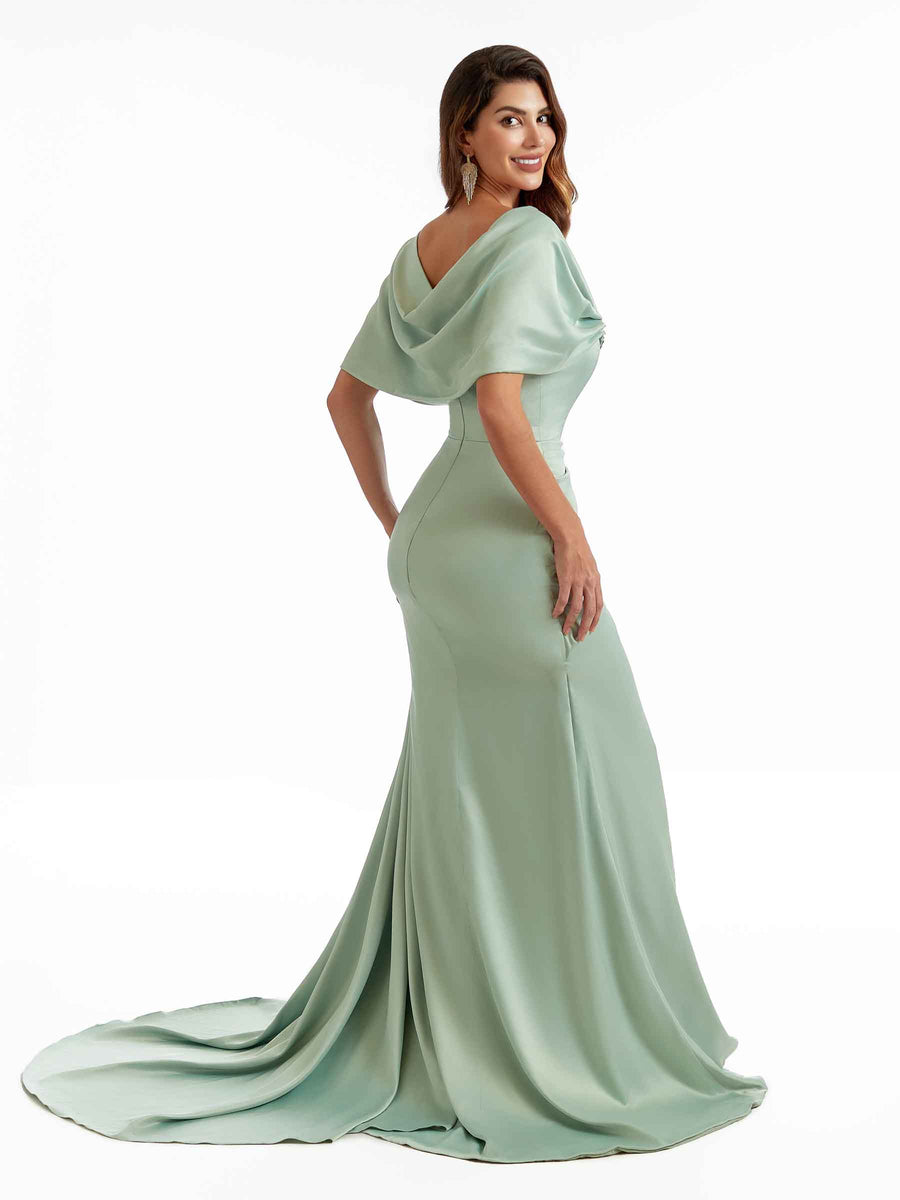 Sexy Mermaid Side Split Long Satin Modern Formal Bridesmaid Dresses Online