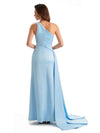 Sexy Mermaid Silky Satin One Shoulder Lace See Through Long Bridesmaid Dresses Online