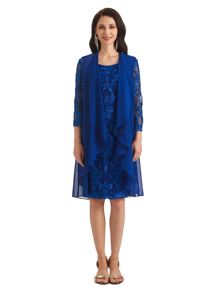 Elegant Lace Long Sleeves Knee Length Short Mother Of The Bride Dresses With Jacket