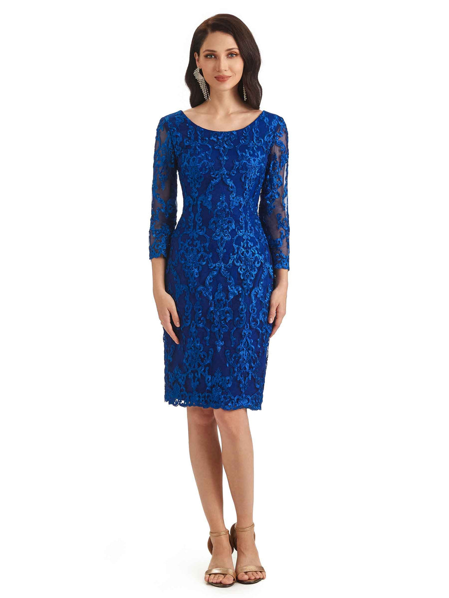 Elegant Lace Long Sleeves Knee Length Short Mother Of The Bride Dresses With Jacket