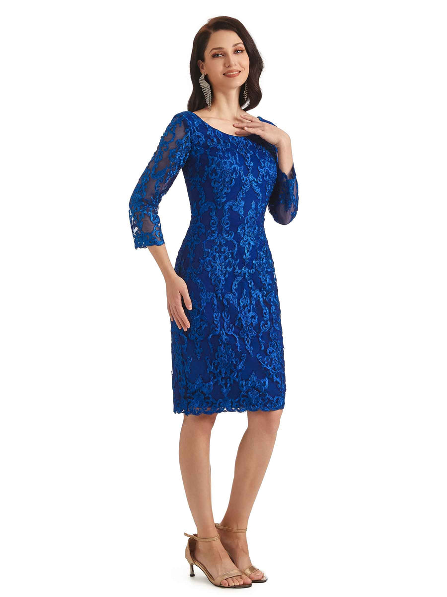 Elegant Lace Long Sleeves Knee Length Short Mother Of The Bride Dresses With Jacket