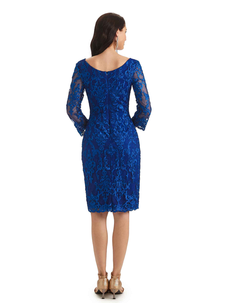 Elegant Lace Long Sleeves Knee Length Short Mother Of The Bride Dresses With Jacket