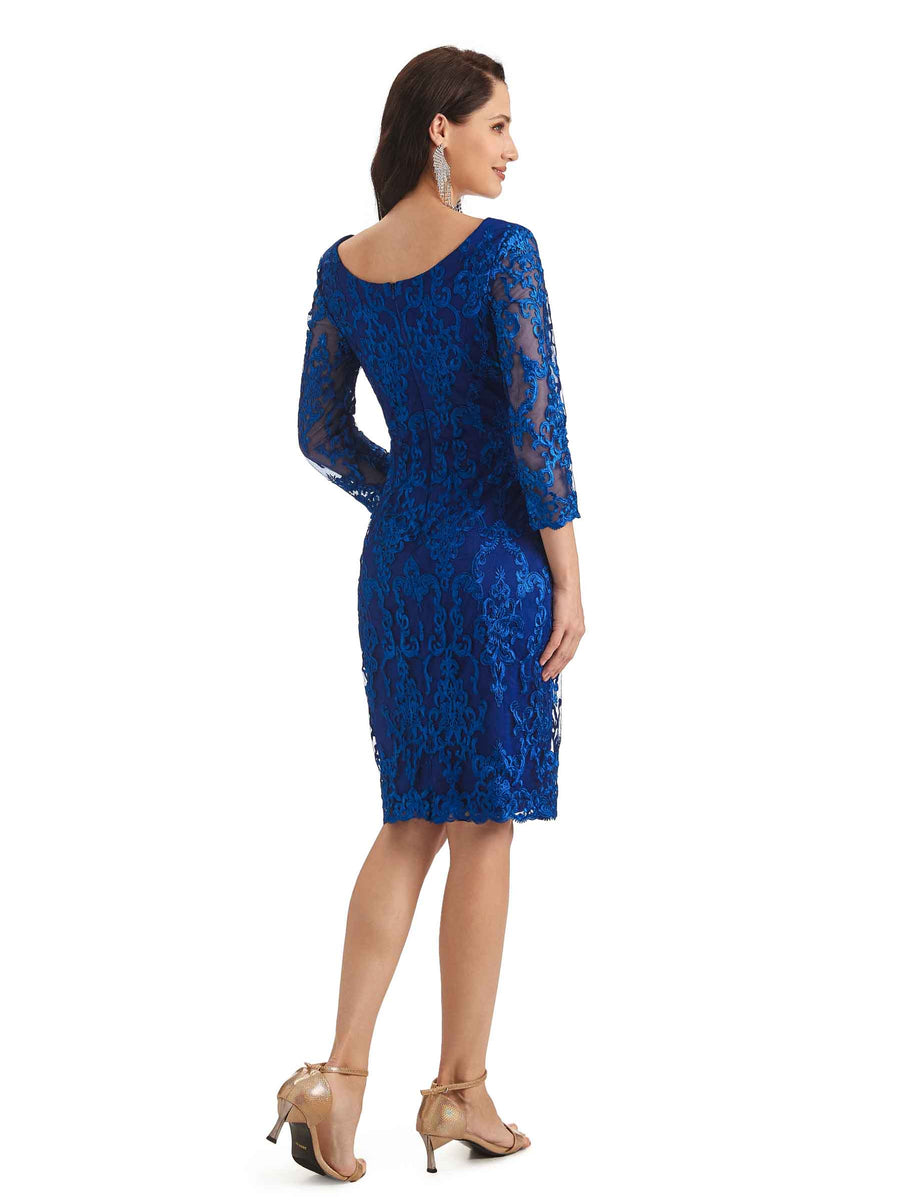 Elegant Lace Long Sleeves Knee Length Short Mother Of The Bride Dresses With Jacket