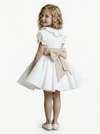 Short Sleeve Ruffle Neck Satin Skater Style Knee Length Junior Bridesmaid Dress