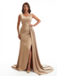 Elegant V-Neck Mermaid Side Slit Soft Satin Long Bridesmaid Dresses Online
