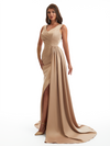Elegant V-Neck Mermaid Side Slit Soft Satin Long Bridesmaid Dresses Online