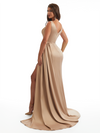 Elegant V-Neck Mermaid Side Slit Soft Satin Long Bridesmaid Dresses Online
