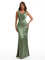 Elegant Cowl Neck Mermaid Soft Satin Long Wedding Party Bridesmaid Dresses Online