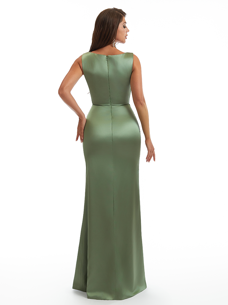 Elegant Cowl Neck Mermaid Soft Satin Long Wedding Party Bridesmaid Dresses Online