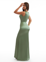 Elegant Cowl Neck Mermaid Soft Satin Long Wedding Party Bridesmaid Dresses Online