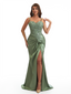Elegant Spaghetti Straps Lace Top Mermaid Soft Satin Side Slit Long Bridesmaid Dresses Online